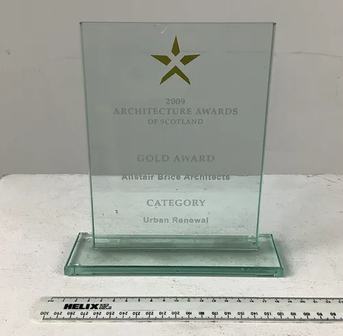 Rectangular Glass Trophy Award with Gold Star Print
