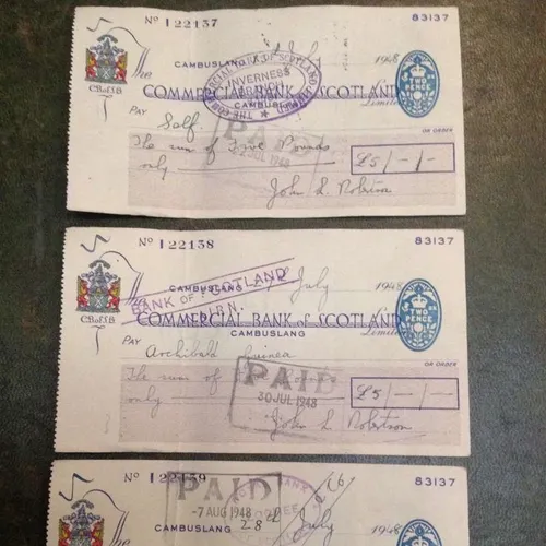 commercial bank of Scotland used cheques from 1948