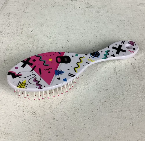 Small White and Colourful Patterned Hairbrush