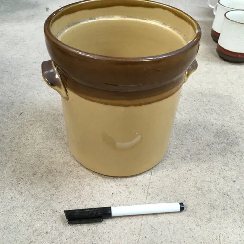 Khaki Green and Tan Stoneware Jar