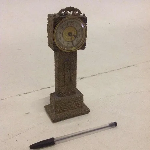 brass coloured metal analogue ornate miniature grandfather-styled clock