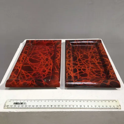 Narrow Rectangular Red Brown Plastic Serving Tray