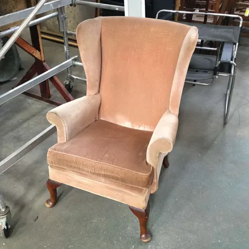 Period Peach Fabric Wingback Armchair