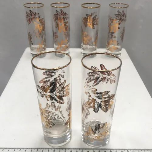 Set of 6 gold leaf retro design highball glass