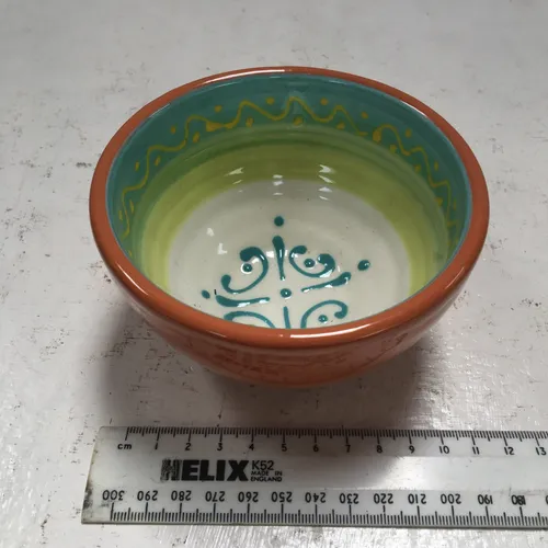Orange, Blue and Green Painted Glazed Bowl
