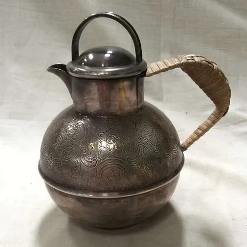 Silver Plated Teapot/Coffee Pot with Rattan Handle