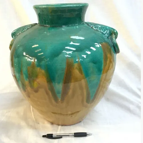 Drip Glaze Bulbous Vase Green/Brown