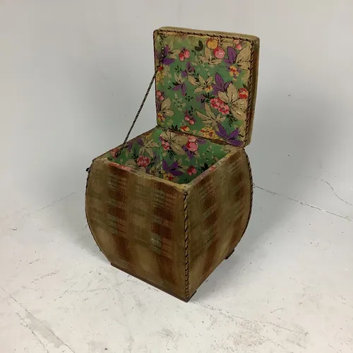 Green Brown Foot Stool with Floral Interior