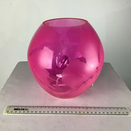 Pink Round Glass Ceiling Lamp with Floral Pattern