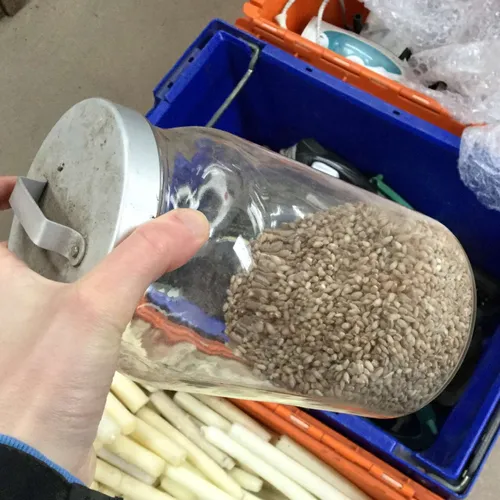 Glass jar with silver handled lid