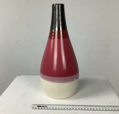 Ceramic Vase with Pink Black and White Stripes