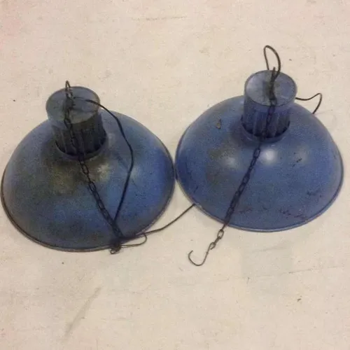 Aged Blue Metal Industrial Pendant / Coolie Lamp 