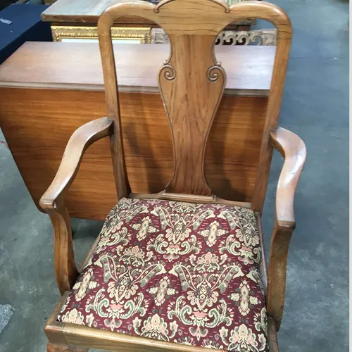 Queen Anne carver chair patterned fabric seat
