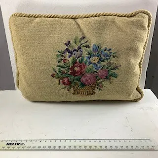 Cream Rectangular Cushion with Floral Embroidery