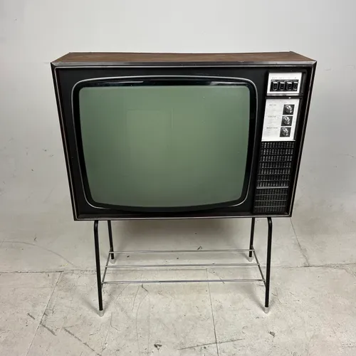 Wood Case Television on Metal Stand