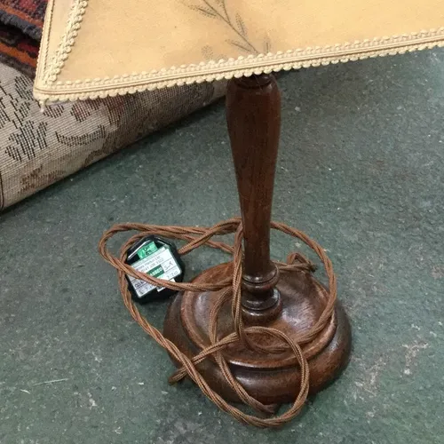 Period Wood Table Lamp with Brown Flex Cord