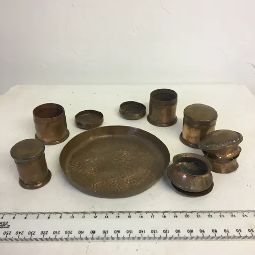 Period Small Copper Tray with Small Pots