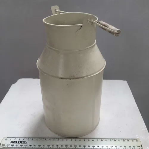 Cream Enamel Milk Churn Can with Wood Handle
