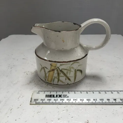 Small White Jug with Bamboo Print and Gold Trim