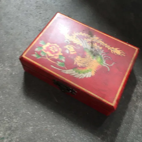 Red Box with Hinge Lid Floral Bird Print