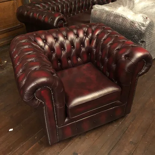 Dark Red Studded Leather Chesterfield Armchair Chair