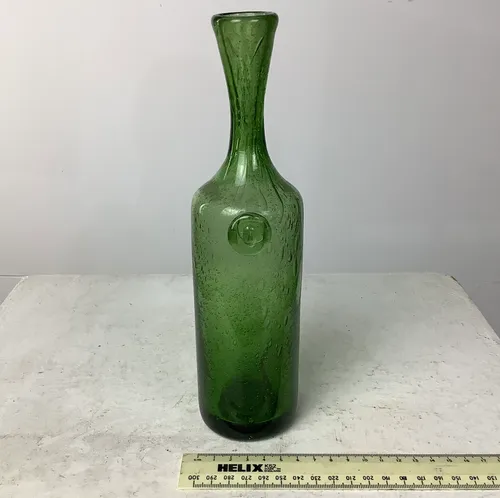 Mid-Century 1960s Erik Hoglund Swedish Green Glass Bottle / Vase