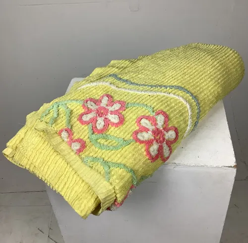 Yellow Candlewick Blanket with Floral Pattern
