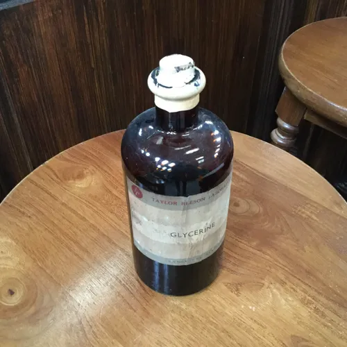 Period Brown Glass Labelled Glycerine Bottle