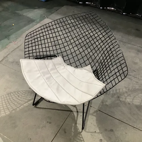 Black Bertoia Wire Diamond Chair with White Seat Pad