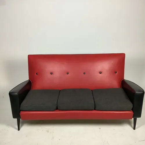 1950s 1960s Black and red Leather sofa