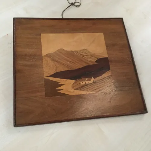 Wooden Marquetry Picture Cottage Landscape