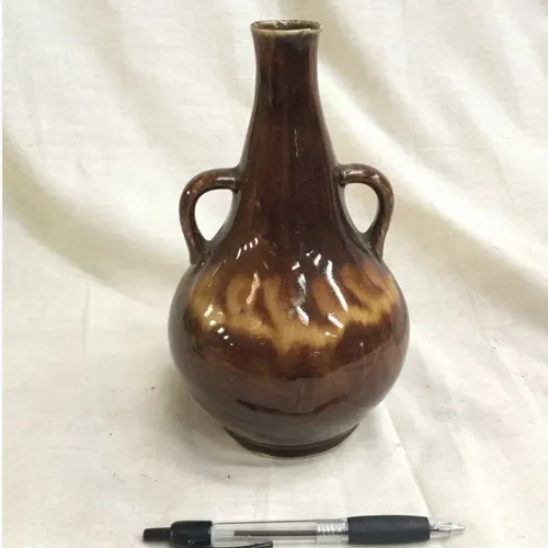 Mid Century Twin handled Vase brown orange