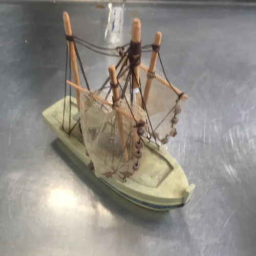 Wooden Trawler Model with Net Sails