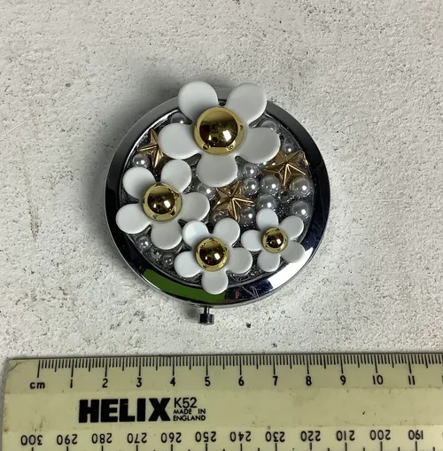 Silver and White Flower Compact Mirror