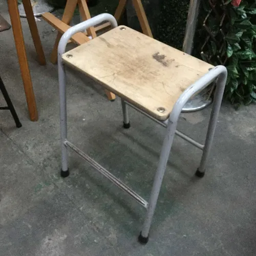 Grey Metal Frame with Wood Seat Stool