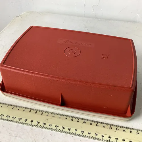 Red Tupperware Box with Cream Lid