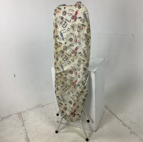 Period White Metal Frame Ironing Board with Patterned Print Cover