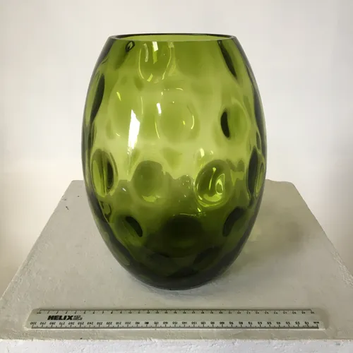 Green Glass Vase with large dimpled design