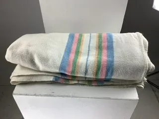 White Wool Blanket with Multi Colour Stripes