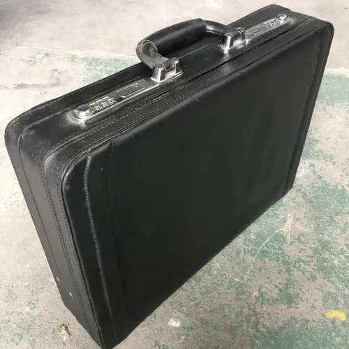 Black leather briefcase, satin finish hardware