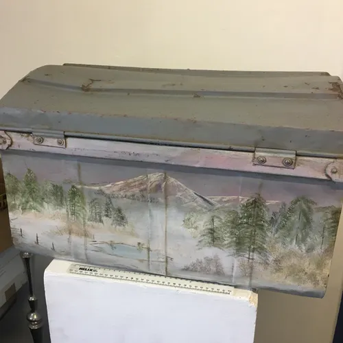 Metal Trunk with landscape on side