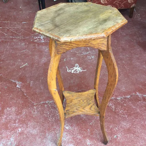 light wood side table / plant stand with lower shelf