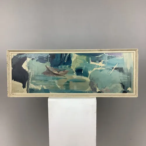 Rectangular Painting of a Boat on a River 