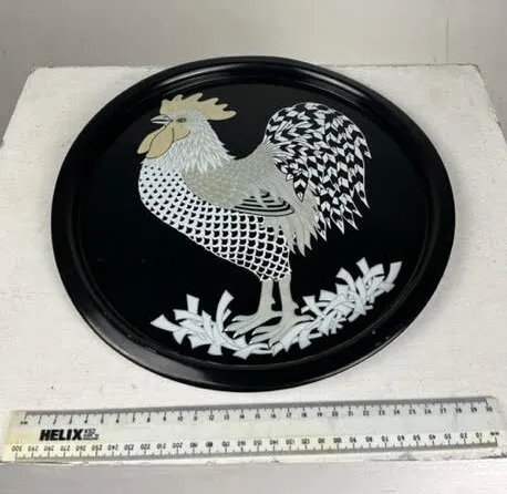 Black and White Rooster Round Serving Tray