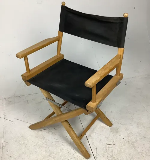 Black Fabric and Light Wood Folding Directors Style Chair