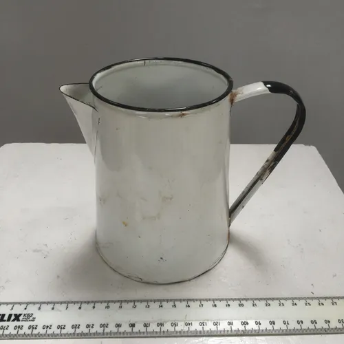 Period White with Black Trim Enamel Jug