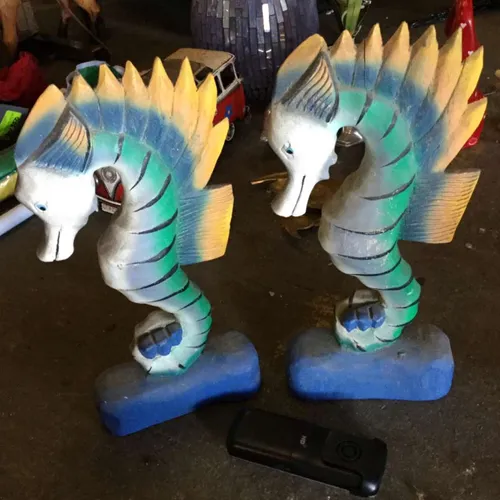 Pair of wooden seahorse ornaments