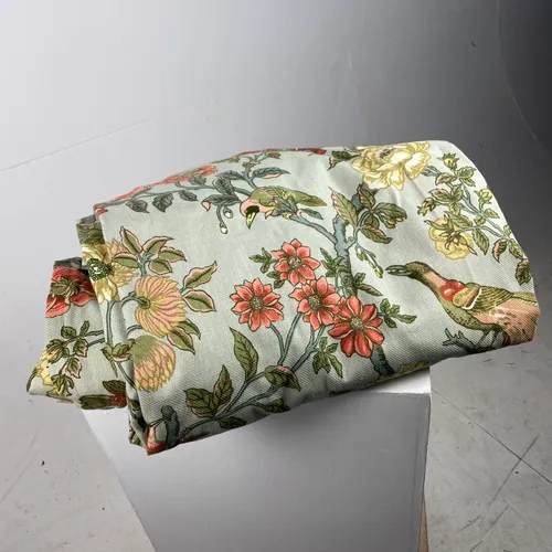 Pair of Blue Floral and Bird Patterned Curtains