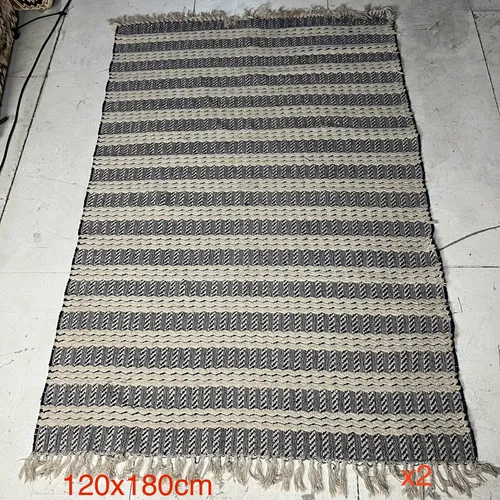 Blue and White Fringed Rug