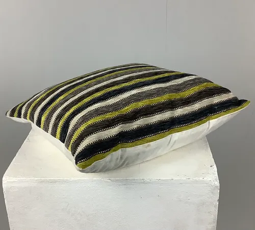 Grey and Yellow Green Striped Cushion